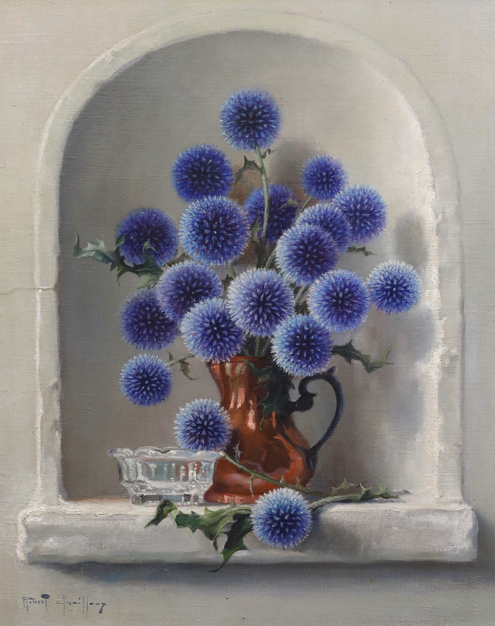 Robert Chailloux (French, 1913-2006), 'Echinops in an alcove', oil on canvas, 45 x 37cm